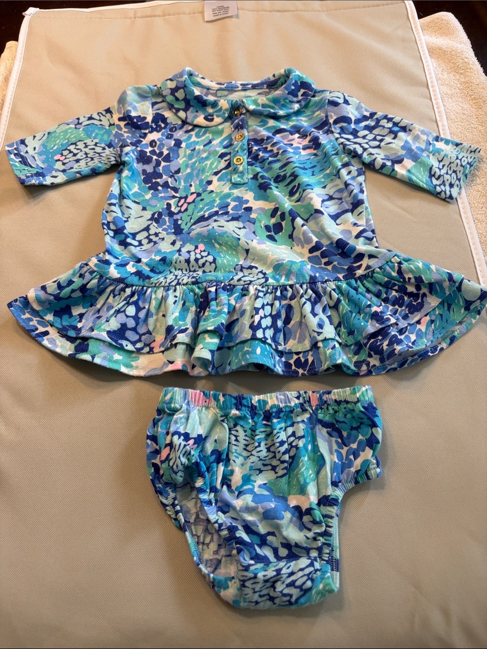 Lilly Pulitzer Baby’s Blue Multi Ruffle Diaper Cover Set